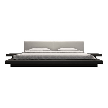 Worth Cal King Bed, Wenge, Warm Gray Leatherette