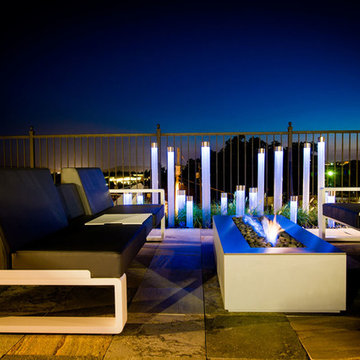Modern Patio Design with Rectangular Outdoor Fireplace from Stardust Modern Desi