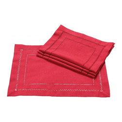 Xia Home Fashions - Handmade Double Hemstitch Easy Care Placemat, 13"x19", Red, Set of 4 - Placemats