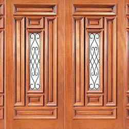Pre-hung Mahogany Center Lite Entry Double Door Two Sidelites - Front Doors