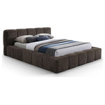 Meridian Furniture - Carlin Upholstered Bed, Brown, Full, Chenille Fabric - Upgrade your bedroom with the Carlin brown chenille full bed, showcasing a unique yet elegant frame with channel tufting. This bed effortlessly combines contemporary style with practical design. Its smooth, velvety texture and refined details create a striking centerpiece, embodying both exquisite taste and timeless beauty.
