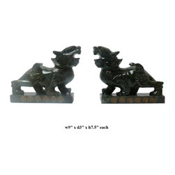 Pair Chinese Green Stone Carved Pixiu Fengshui Figures - Molding And Trim