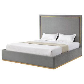 Inspired Home Marceline Bed Upholstered, Gray Velvet King