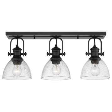 Hines 3-Light Semi-Flush, Rubbed Bronze With Opal Glass, Matte Black With Seeded