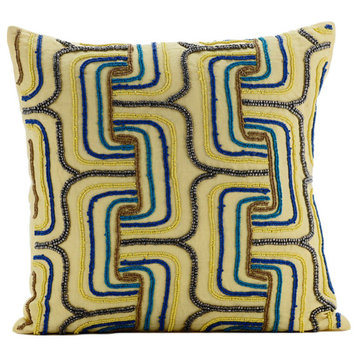 Yellow Couch Pillows Cotton Linen 20"x20" Lattice Trellis, Absolute Wonder