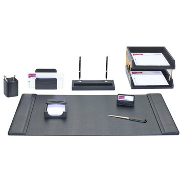 D1020, Black Leather, 10-Piece Desk Set