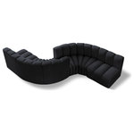 Meridian Furniture - Arc Velvet Upholstered 6-Pc. Facing Modular Sectional, Black - Give your living room or den the perfect blend of style and versatility with this Arc velvet fabric curved modular Sectional. Part of the Arc modular furniture collection, this Sectional comes upholstered in rich black velvet fabric and features deep channel tufting that adds a touch of luxury while enhancing comfort and support. A seamless combination of form and function, this chair can be used with other Arc pieces to create a myriad of configurations in your well-curated room.