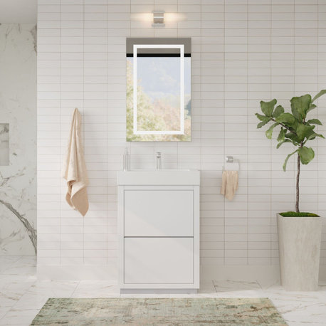 Bliss Bath Vanity, High Gloss White, 24", Single Sink, Freestanding