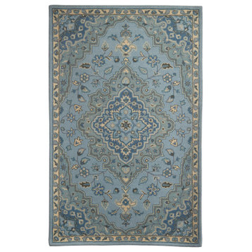 Blue Wool Traditional Hand Tufted Rug 561190