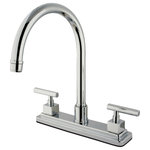 Kingston Brass - Kingston Brass Centerset Kitchen Faucet, Polished Chrome - This double handle kitchen faucet features a deck mount setup with an 8" centerset and a swivel spout that rotates 360 degrees. The thin cylindrical handles and cube-shaped escutcheons offers an elegant, state-of-the-art look inspiring and impressing with its contemporary flair. Fabricated in solid brass for durability and reliance, the faucet comes in four different finishes for resistance from tarnishing and corrosion. Includes a ten-year limited warranty.