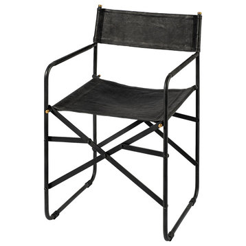 Direttore Black Genuine Leather With Black Metal Folding Frame Dining Chair