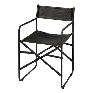 Direttore Black Iron Frame Black Leather Dining Chair