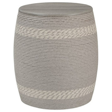 Gallerie Decor Dimensions Transitional Rattan Drum Side Table in Gray
