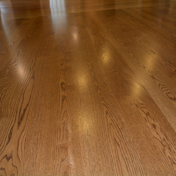 8" White oak wood floors - refinished with English Chesnut stain