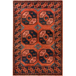 Shahbanu Rugs - Orange Afghan Ersari With Elephant Feet Design Wool Handknotted Rug 3'2" x 4'10" - This fabulous Hand-Knotted carpet has been created and designed for extra strength and durability. This rug has been handcrafted for weeks in the traditional method that is used to make Rugs. This is truly a one-of-kind piece.