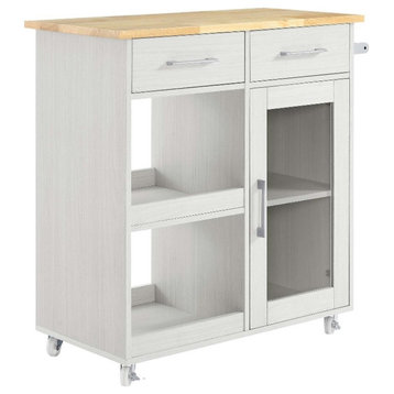 Modway Wood Culinary Kitchen Cart with Full-Glide Drawers in White/Natural