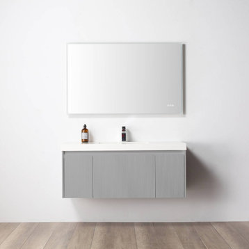 Floating Bath Vanity, Wall Mounted Vanity, Grey, 48" W/ Single Sink
