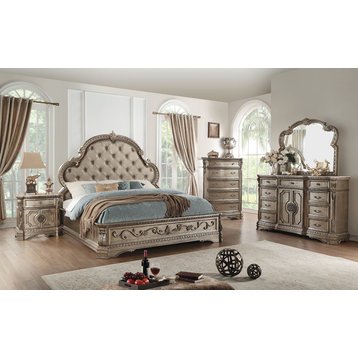 ACME Northville Queen Bed, PU and Antique Champagne