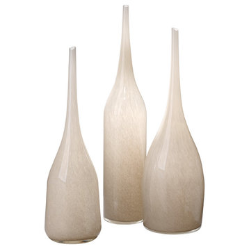 Coastal Style Gray Glass Pixie Vases, Set of 3
