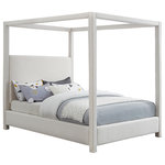 Meridian Furniture - Emerson Upholstered Bed, Cream, King, Linen Textured Fabric - Get plenty of Z's when you sleep in this Emerson cream linen textured fabric king bed. This canopy bed is fit for a king, with four posts providing a luxurious frame for your mattress. Its mid-century modern design and rich cream linen textured fabric gives the bedframe a cozy feel, making it a wonderful addition to any sleeping space. With its unique blend of wood, linen textured, and foam construction, this Emerson king sized bed is both sturdy and large enough to fit royalty.
