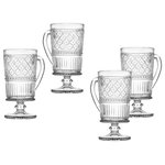 Godinger - Claro Footed Mug Glassware Set of 4 9oz - Whether you are serving guests or simply enjoying your favorite beverage. Featuring emblazoned with a vintage-inspired embossed texture. This traditionally styled glassware is a must-have addition to your kitchen or dining table.