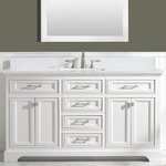 Design Element - Milano Single Vanity, White, 60" - Combining classic charms with modern features, the elegant Milano vanity collection by Design Element will instantly transform your bathroom into a work of art. All Milano vanity cabinets are constructed from solid birch hardwood and paired with a 1 inch thick white quartz countertop and backsplash. Soft closing doors and drawers provide smooth and quiet operations, while brushed finished metal hardware provides the perfect finishing touch. Other fine details include white porcelain sinks with overflow, dovetail joint drawer construction, predrilled holes to accommodate 8-inch widespread faucets, and multi-layer paint finish on the cabinets provide beauty and durability for years to come.