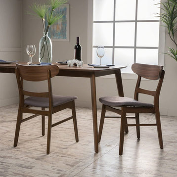 Mid-Century Modern Dining Chairs, 2-Pcs Set, Dark Grey / Walnut Finish