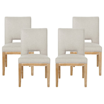Parkey Contemporary Fabric Upholstered Dining Chairs, Set of 4, Wheat/Weathered Natural