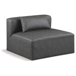 Meridian Furniture - Cube Upholstered Modular Component, Grey, Vegan Leather, Armless Chair - Elevate your space with the luxurious Cube Vegan Leather Armless Chair. This armless chair exudes modern elegance, charm, and comfort making it a perfect addition to any contemporary living space. Its clean lines and cube shape are reminiscent of minimalist design, while the plush charcoal grey vegan leather upholstery adds a touch of luxury and sophistication. The chair's versatile construction and geometric aesthetic seamlessly integrate into various design styles, from sleek living rooms to chic home offices, embodying the essence of modern design and creating a sense of order and tranquility in your space.