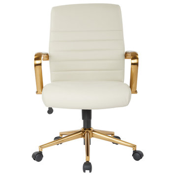 Mid-Back Faux Leather Chair With Gold Arms and Base, Cream