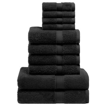 10 Piece Egyptian Cotton Soft Hand Bath Towels, Black