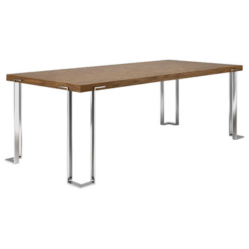 Heloise Modern Walnut and Stainless Steel Dining Table