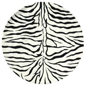 Zebra Hand-Tufted Wool Rug, White and Black, 6' Round