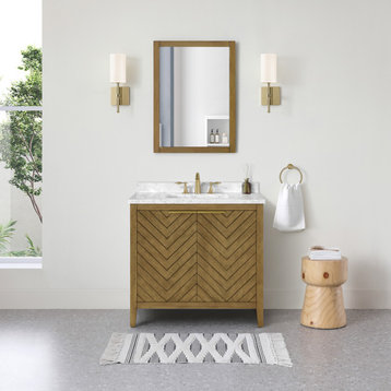 OVE Decors Roselle 36" Single Sink Bathroom Vanity, Pure White, Almond Latte, 36 in.