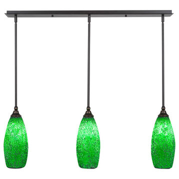 3 Light Mini Pendant, 5.5" Green Fusion Glass