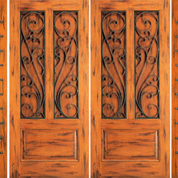 Prehung Double Door with Two Sidelites, Front, Knotty Alder 3-Panel - Front Doors