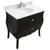 35.4" Single Sink Vanity, Wood, Black, White Marble Top