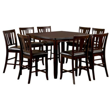 Furniture of America Ellenwood Wood 9-Piece Counter Dining Table Set in Espresso