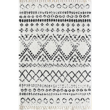 Moon Moroccan Tribal Shag Soft Touch Area Rug, Whisper White, 8' X 10'