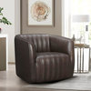 Aries Leather 45-Degree Return Swivel Barrel Chair, Espresso