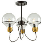 Artcraft Lighting - Martina 3 Light Semi-Flush Mount, Black/Brushed Brass - The "Martina Collection" is so unique from a design stance. The glass is actually shaped as a bulb and the bottom glass holder is designed like the bottom of  a vintage screw type bulb. The wiring has a "vintage" element since it is twisted the way Thomas Edison first introduced the bulb. The metal work is black while the glass holder is brass. Shown here is the 3 light semi flush but there are many matching units such as an island fixture, circular fixture and more.