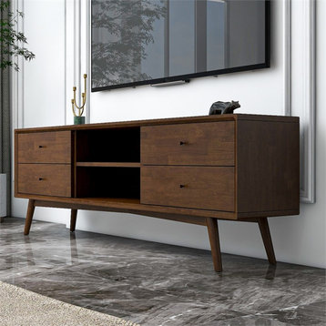 Pemberly Row Mid-Century Wood TV Stand for TVs up to 65" in Walnut
