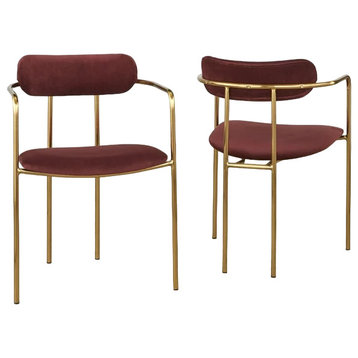 2 Pack Dining Chair, Golden Metal Frame With Velvet Seat & Open Back, Fig