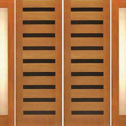 Double Door with Two Sidelites, Modern Horizontal Heavy Iron Inserts - Front Doors