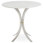 Jonathan Adler - Electrum Cafe Dining Table - Our multi-functional Electrum Cafe Table is the perfect dining table for a petite apartment, or entry table for a larger lair. Also fab as a generous end table for a high arm sofa, like our signature Lampert. Splayed polished nickel legs support a 32" white marble top. Chunky brass bolts crank up the glam. Electrum is a naturally occurring alloy of gold and silver, and the embodiment of our belief that you should mix your metals with abandon.