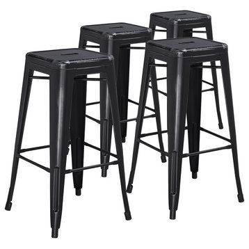 30" High Backless Distressed Black Metal Indoor Barstools, Set of 4