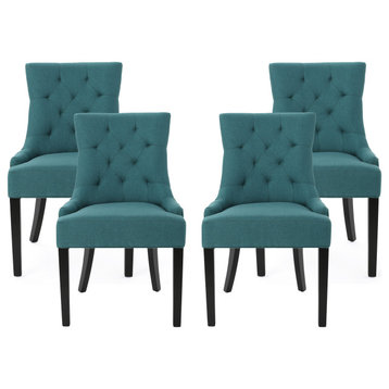 Maggie Contemporary Tufted Dining Chairs (Set of 4), Dark Teal/Espresso, Fabric, Rubberwood