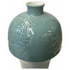 Handmade Oriental Pastel Blue Porcelain Vase with Grapes Motif Hws1831