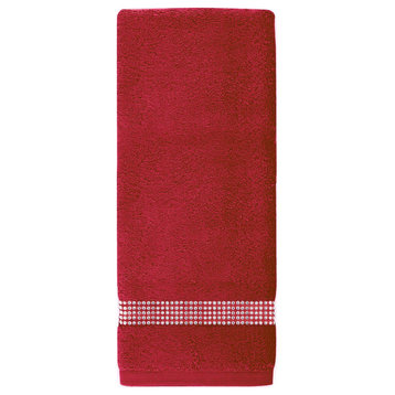 Sparkles Home Rhinestone Hand Towel with Stripe (Set of 2) - Red