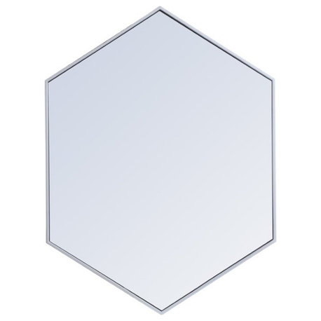 Pemberly Row 40" x 30" Hexagonal Metal Frame Mirror in Silver